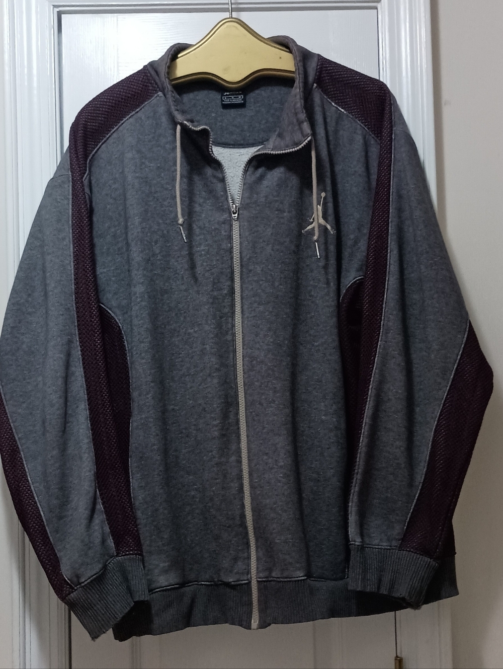 Y2K Jordon Flight Full Zip Up Trac Jacket Burgundy Gray Size Large